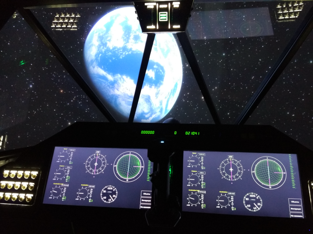 Симулятор космічного кораблю в музеї космонавтики ім. С. П. Корольова. Вид з кабіни